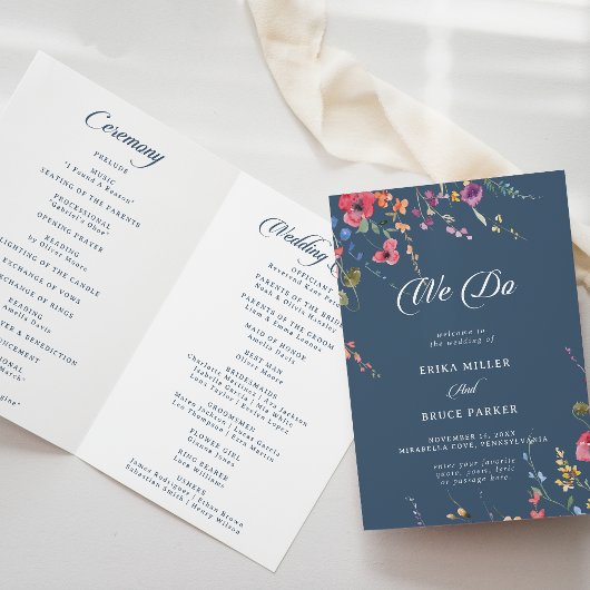 Élégant Programme de Mariage Plié Botanique Floral