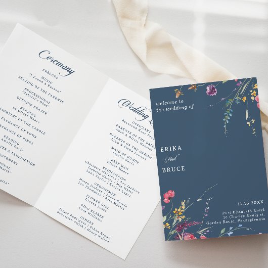 Élégant Programme de Mariage Plié Floral Botanique