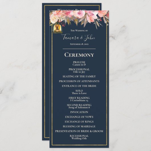 Élégant programme de mariage pour corail bleu mari (Devant / Derrière)