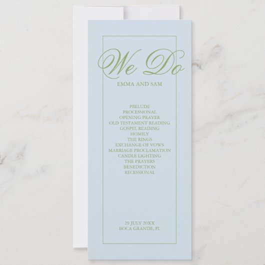 Élégant programme de mariage rayé bleu vert (Devant)