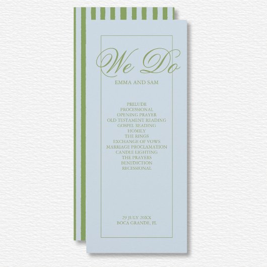 Élégant programme de mariage rayé bleu vert