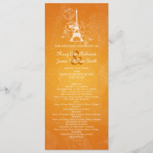 Élégant programme de mariage Romantique Paris Oran (Devant)