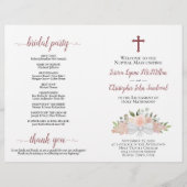 Élégant programme de mariage rose floral catholiqu (Devant)