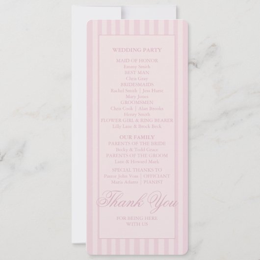 Élégant programme de mariage rose rayures (Dos)
