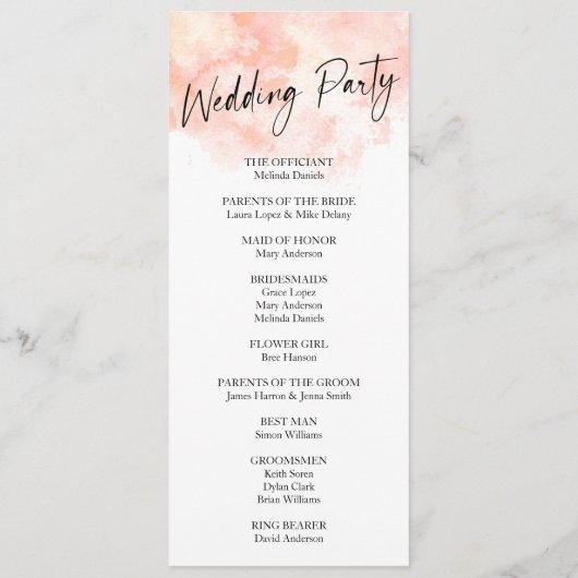 Élégant programme de mariage rose vierge (Dos)