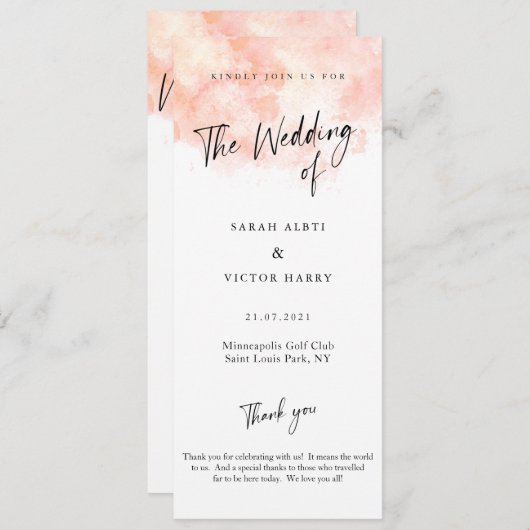 Élégant programme de mariage rose vierge (Devant / Derrière)