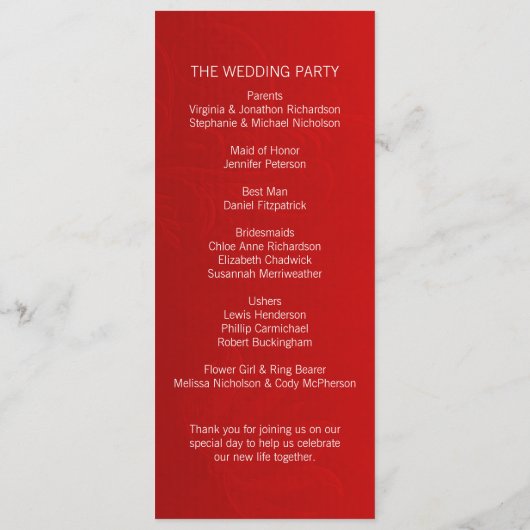 Élégant programme de mariage rouge (Dos)