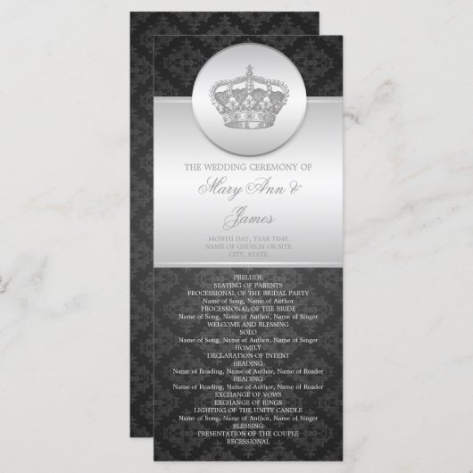 Élégant programme de mariage Royal Crown Black (Devant / Derrière)