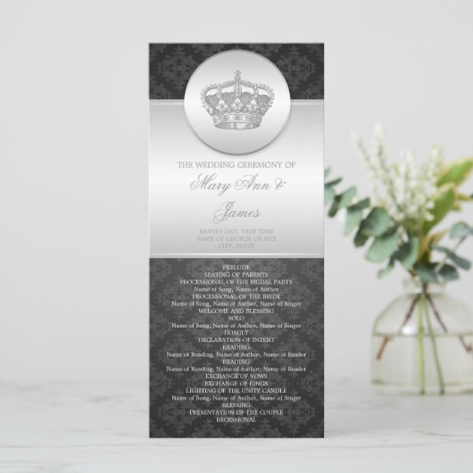 Élégant programme de mariage Royal Crown Black (Debout devant)