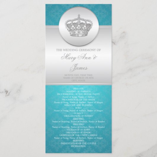 Élégant programme de mariage Royal Crown Blue (Devant)