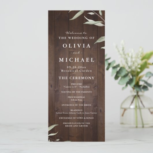 Élégant programme de mariage rustique en bois de g (Debout devant)