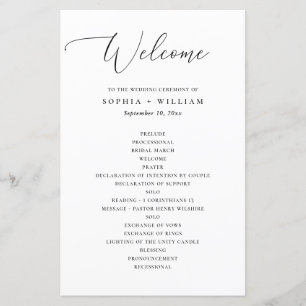 Élégant programme de mariage simple en noir et bla