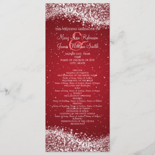 Élégant programme de mariage Sparkling Wave Red (Devant)