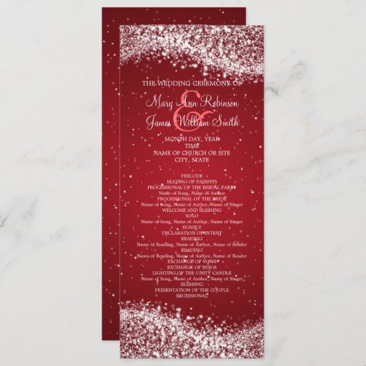 Élégant programme de mariage Sparkling Wave Red (Devant / Derrière)