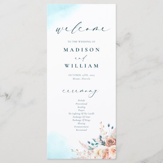 Élégant programme de mariage sur la plage (Devant)