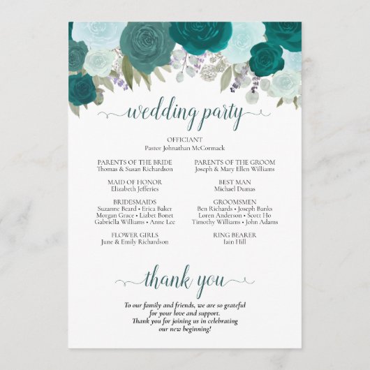 Élégant programme de mariage Turquoise et Aqua Boh (Dos)