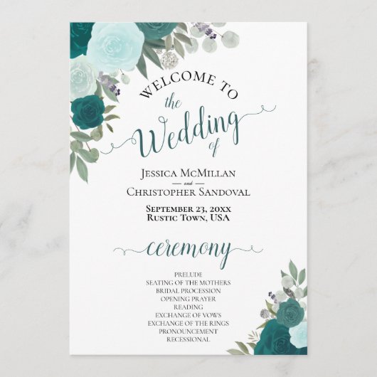 Élégant programme de mariage Turquoise et Aqua Boh (Devant)