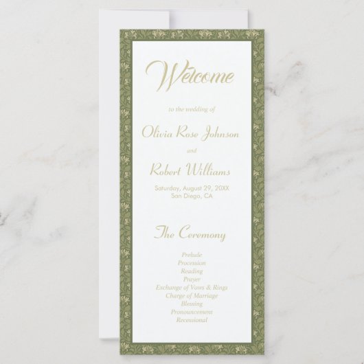 Élégant programme de mariage végétal vert botaniqu (Devant)