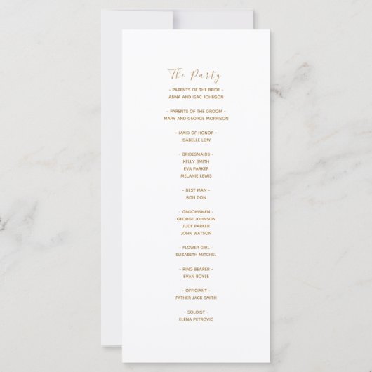 Élégant programme de mariage vert neutre (Dos)