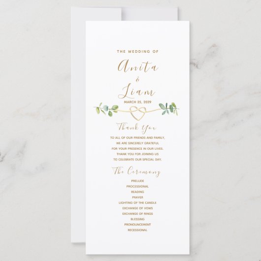 Élégant programme de mariage vert neutre (Devant)