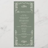 Élégant programme de mariage vert sauge victorien (Dos)