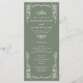 Élégant programme de mariage vert sauge victorien (Devant)
