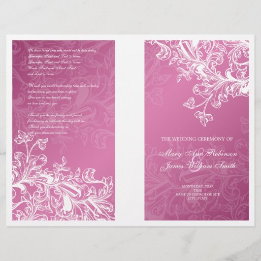 Élégant programme de mariage Vintage torrents rose (Devant)