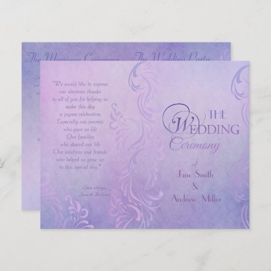Élégant programme de mariage - Violet (Devant / Derrière)