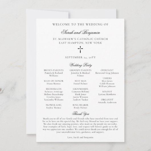 Élégant programme de masse Mariage catholique télé (Devant)