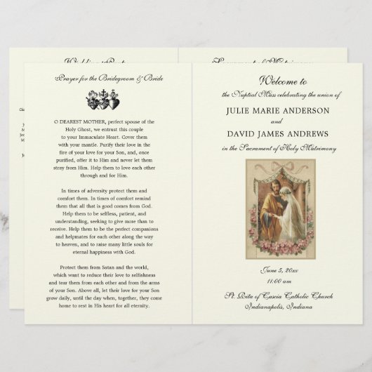 Élégant programme de masse Mariage floral catholiq (Devant / Derrière)