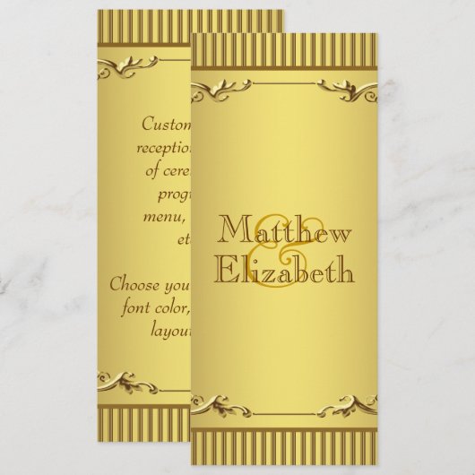 Élégant programme de menu Mariage Gold (Devant / Derrière)