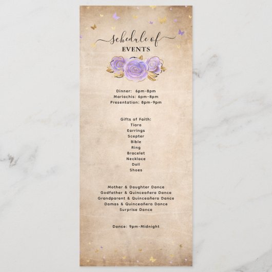 Élégant programme de menu Roses de couleur violet (Dos)