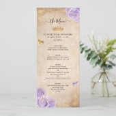 Élégant programme de menu Roses de couleur violet  (Debout devant)
