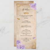 Élégant programme de menu Roses de couleur violet (Devant / Derrière)