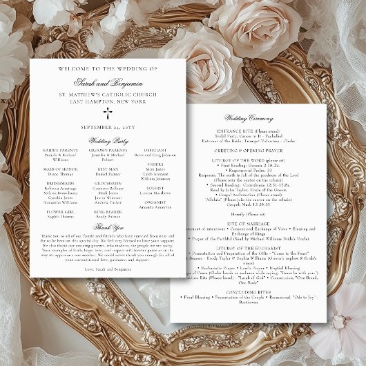 Élégant programme de messe de mariage catholique t