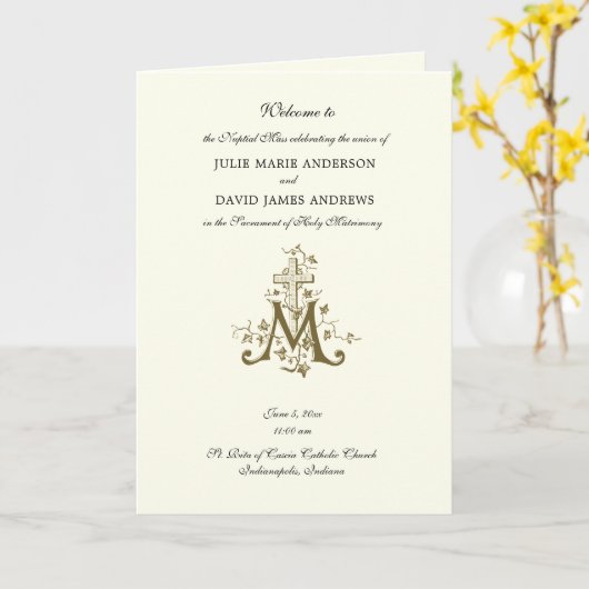 Élégant programme de messe des Mariages catholique (Fleur jaune)