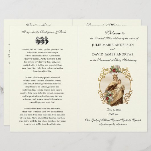 Élégant programme de messe Mariage catholique (Devant / Derrière)