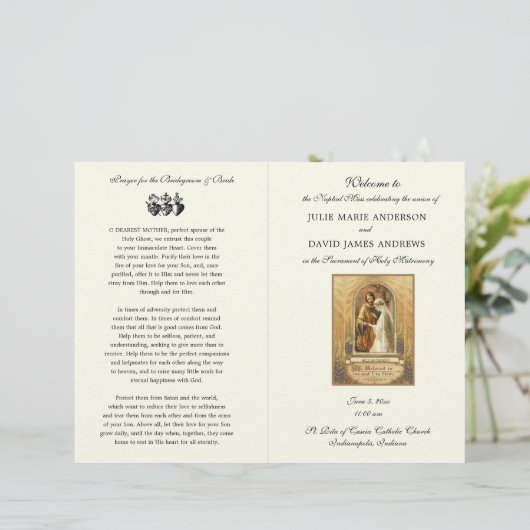 Élégant programme de messe Mariage catholique (Debout devant)