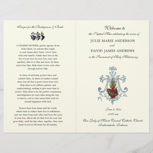 Élégant programme de messe Mariage catholique (Devant)