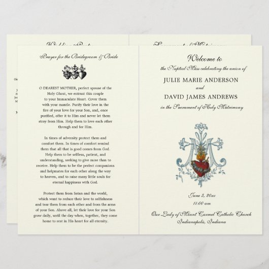 Élégant programme de messe Mariage catholique (Devant / Derrière)