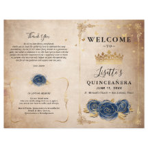 Elégant programme de Quinceanera bleu or et marine