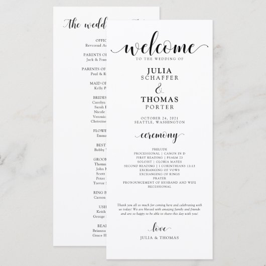 Élégant programme d'ordre de cérémonie de mariage (Devant / Derrière)