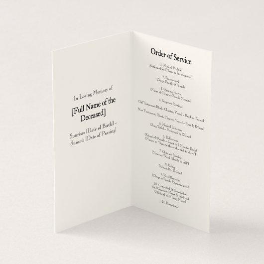 Élégant programme d'ordre de service funéraire de  (Inside)