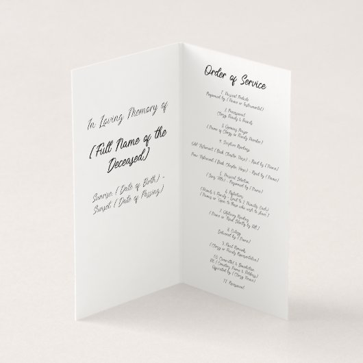 Élégant programme d'ordre de service funéraire de  (Inside)