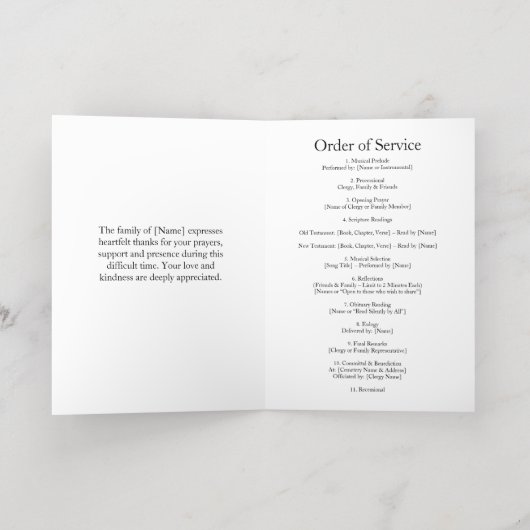 Élégant programme d'ordre de service funéraire pho (Couchage intérieur)