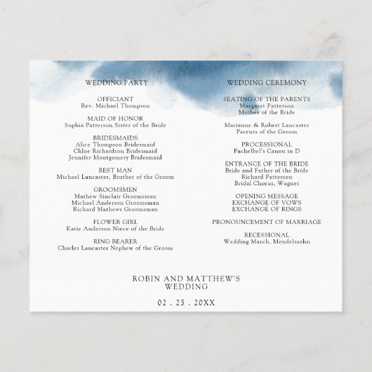 Élégant programme et calendrier de mariage bleu mo (Dos)