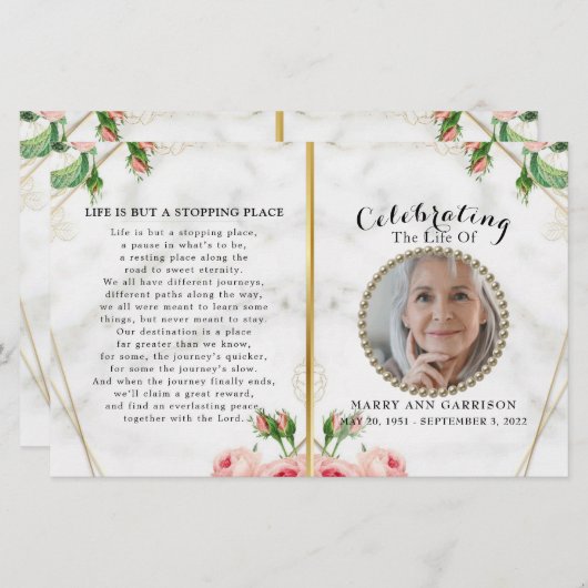 Élégant programme Fête de la vie en marbre (Devant / Derrière)