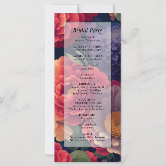 Élégant programme floral d'aquarelle violet orange (Dos)