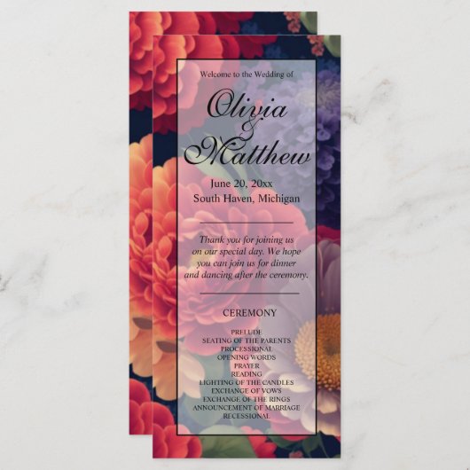 Élégant programme floral d'aquarelle violet orange (Devant / Derrière)