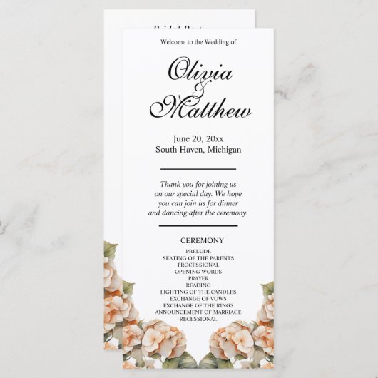 Élégant programme floral de chou orange blanc (Devant / Derrière)